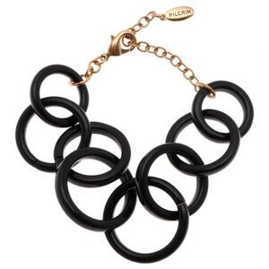 Pilgrim Skanderborg Goldtone Black Acrylic Link Bracelet